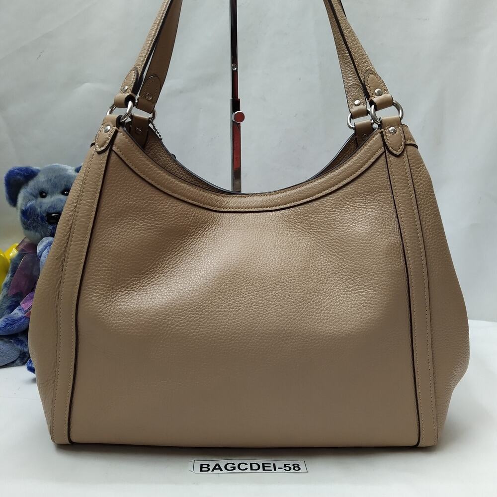 Coach Kristy Taupe Beige Pebble Leather Triple Compartment Shoulder Bag - Picture 2 of 16